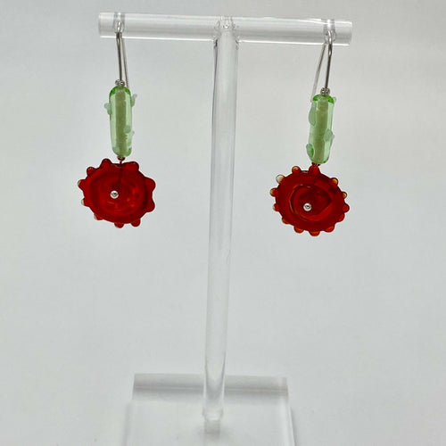Boucles d'oreilles Tournesols rouge et tiges vertes | EMPREINTES Paris - EMPREINTES Paris