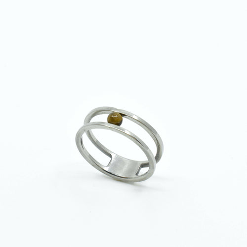 Bague titane orné d'une perle Œil de Tigre | EMPREINTES Paris - EMPREINTES Paris