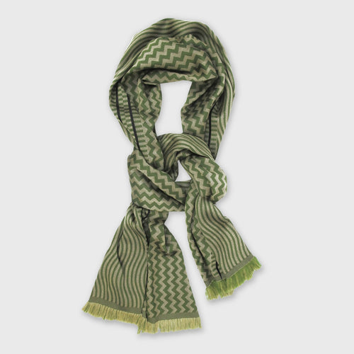Écharpe midi laine soie sismique zigzig vert camel | EMPREINTES Paris - EMPREINTES Paris