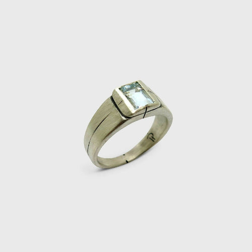 Chevalière gravée avec aigue marine pour homme