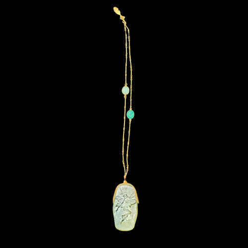 femme ailée, fée, ange, reve, onirique, pastel, vert, jaune, majestueux, bijou symbolique, ethnique, romantique, chic bohème, amoureux, collier pour femme, art déco, art nouveau, idées cadeaux pour elle, saint Valentin, piece unique, sautoir, pierre semi-precieuse, pate de verre, cristal | EMPREINTES Paris - EMPREINTES Paris