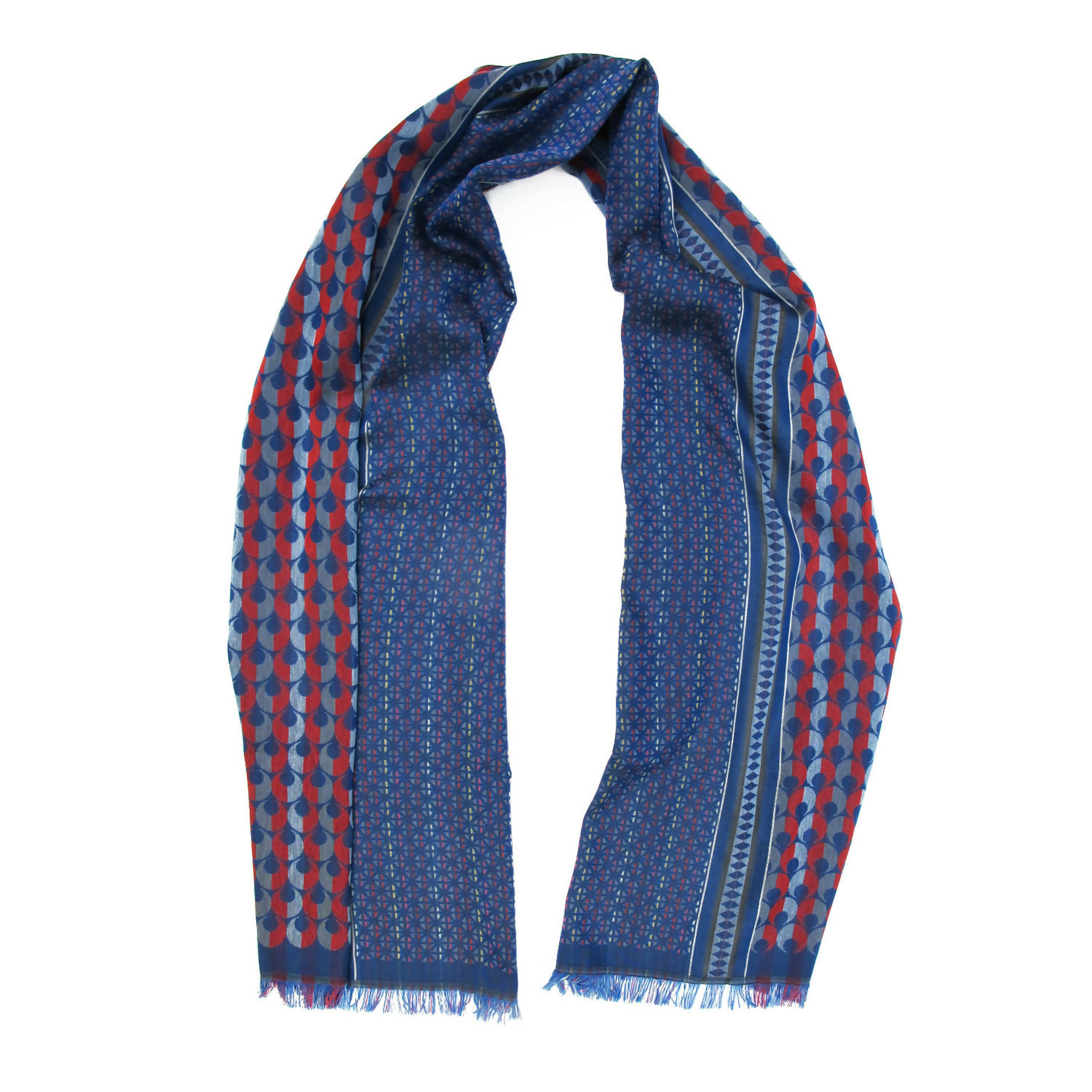 Écharpe midi coton soie multico bleu ocelles tesselles | EMPREINTES Paris | EMPREINTES Paris