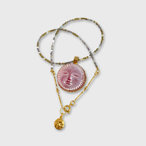 Pendentif soleil rouge et jaspe paysage | EMPREINTES Paris - EMPREINTES Paris