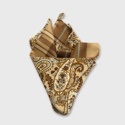 Pochette soie homme, cachemire - carreaux beige | EMPREINTES Paris - EMPREINTES Paris