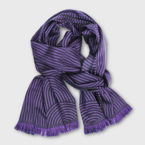 Écharpe midi laine soie supersonique mécanique marine aubergine | EMPREINTES Paris - EMPREINTES Paris