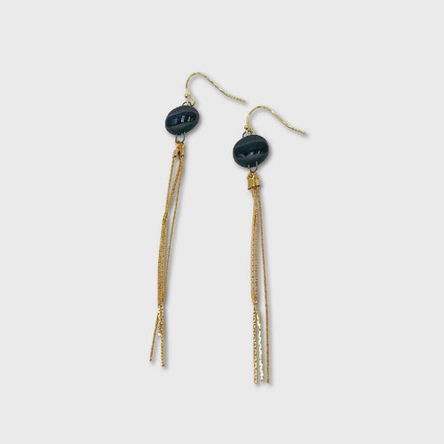 Boucles Oreilles grand rond noir et chainettes Or | EMPREINTES Paris - EMPREINTES Paris