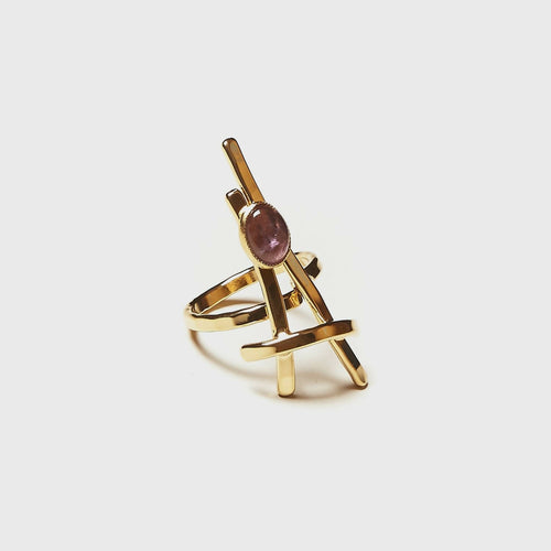 Bague LA BELLE PARISIENNE plaqué or avec une améthyste. | EMPREINTES Paris - EMPREINTES Paris