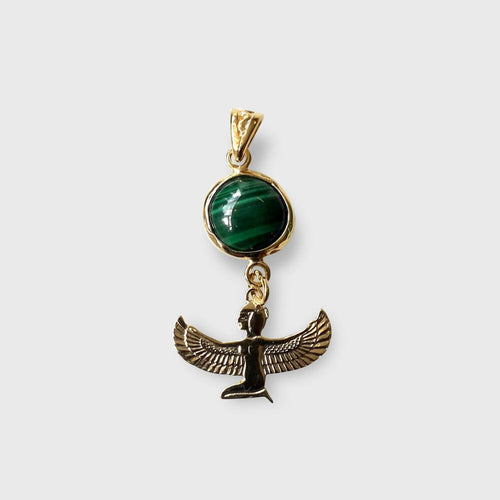 Pendentif Duo Malachite & Isis Méditation plaqué or | EMPREINTES Paris - EMPREINTES Paris