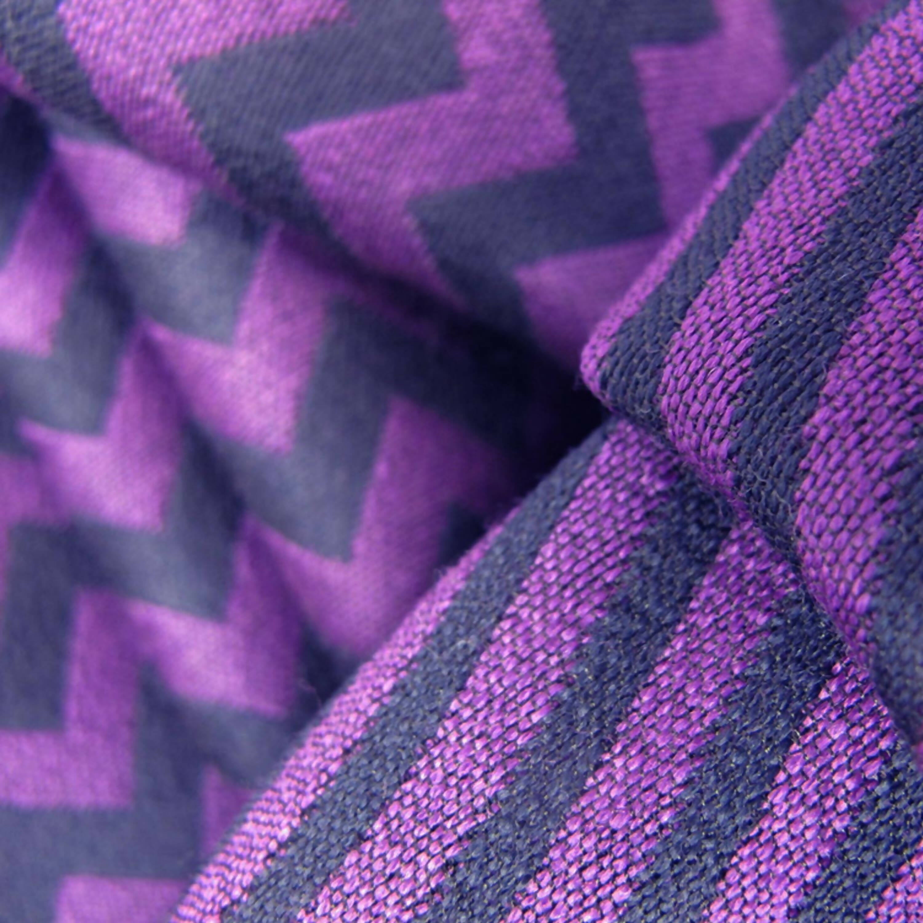 Écharpe midi laine soie sismique zigzig marine aubergine | EMPREINTES Paris