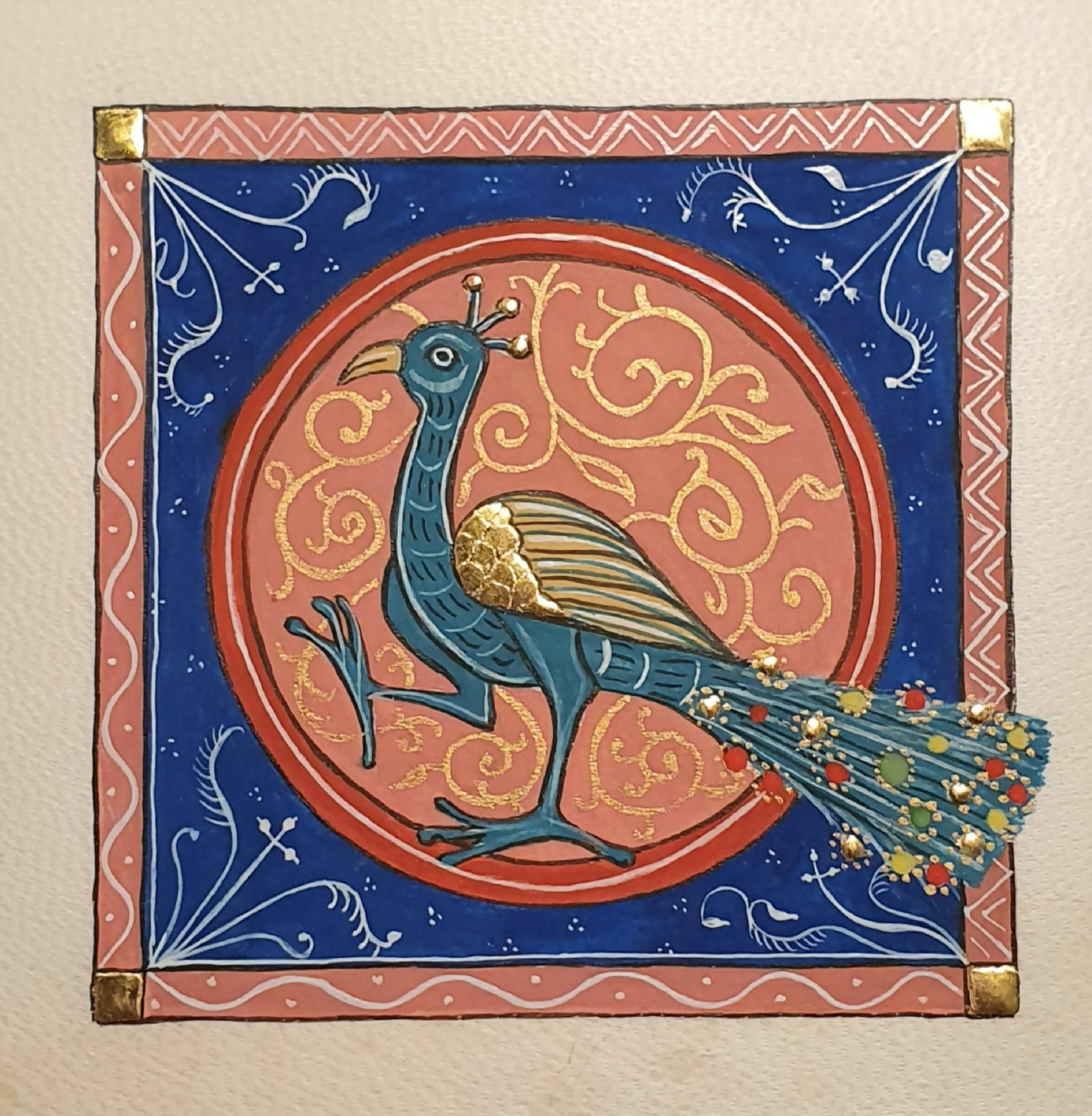 Enluminure Petit paon au pas EMPREINTES Paris