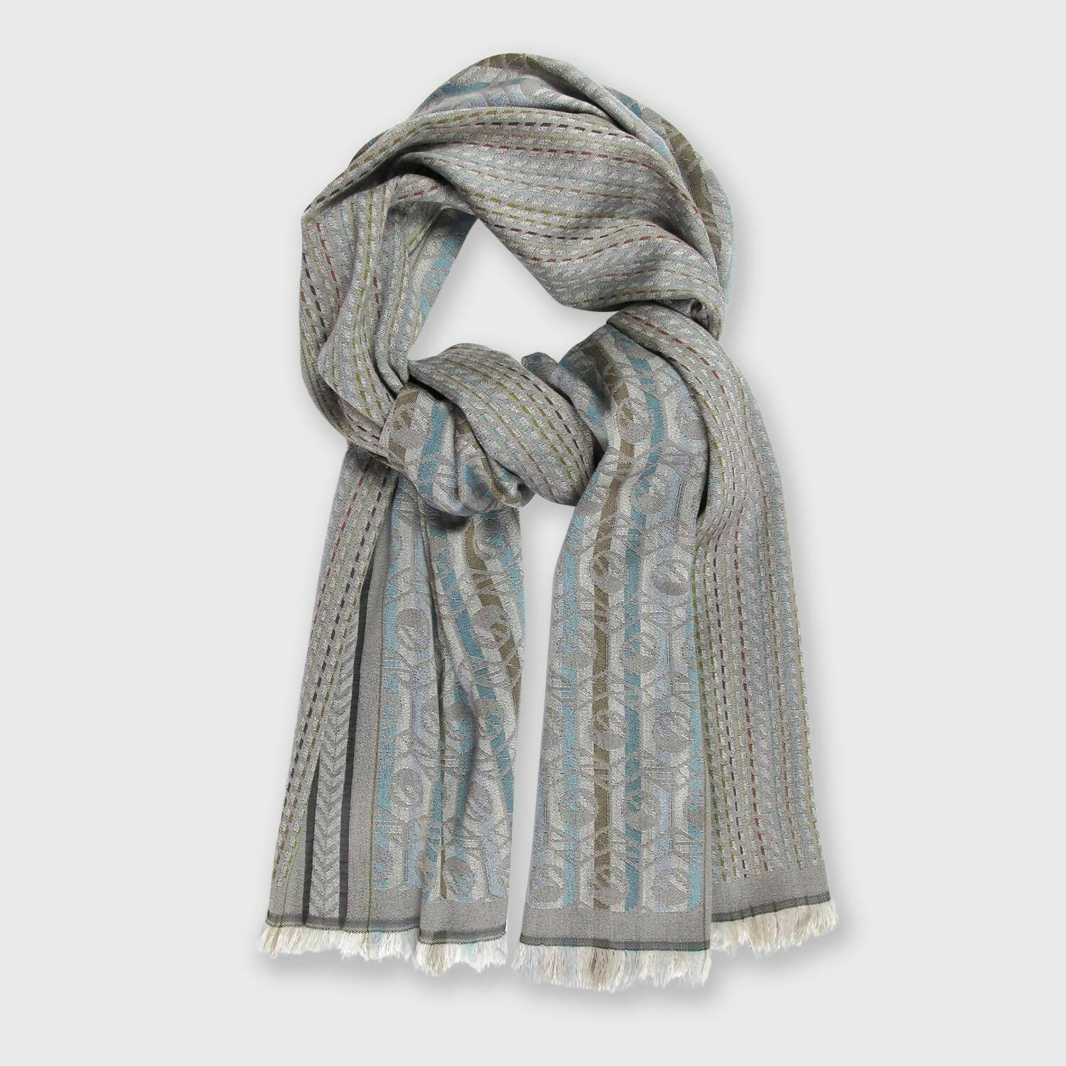 Écharpe midi multico grège - grilles écrous | EMPREINTES Paris