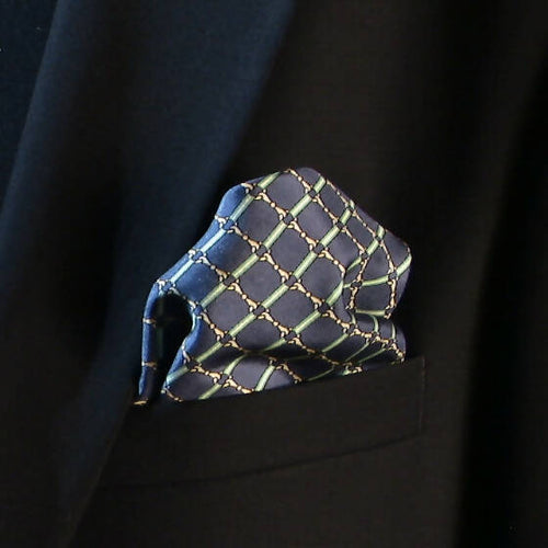 Pochette soie homme- cachemire bleu jaune | EMPREINTES Paris - EMPREINTES Paris