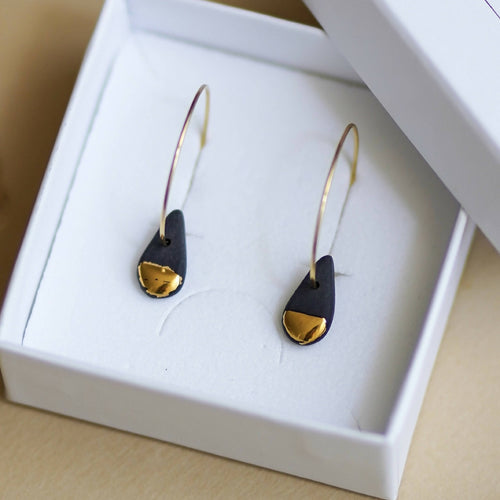 Créoles Goutte en porcelaine noire | EMPREINTES Paris - EMPREINTES Paris