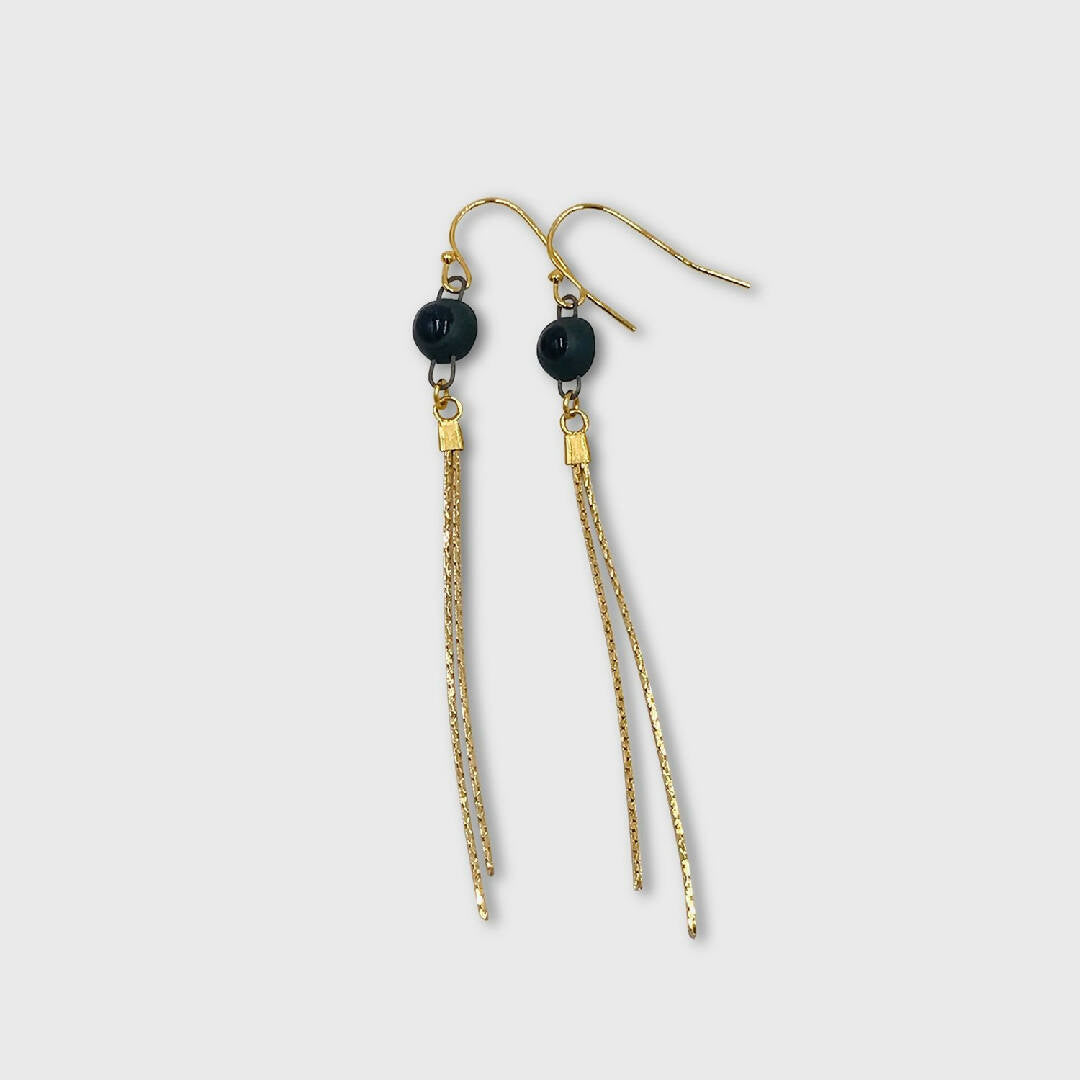 Boucles Oreilles rond noir et chaine Or | EMPREINTES Paris