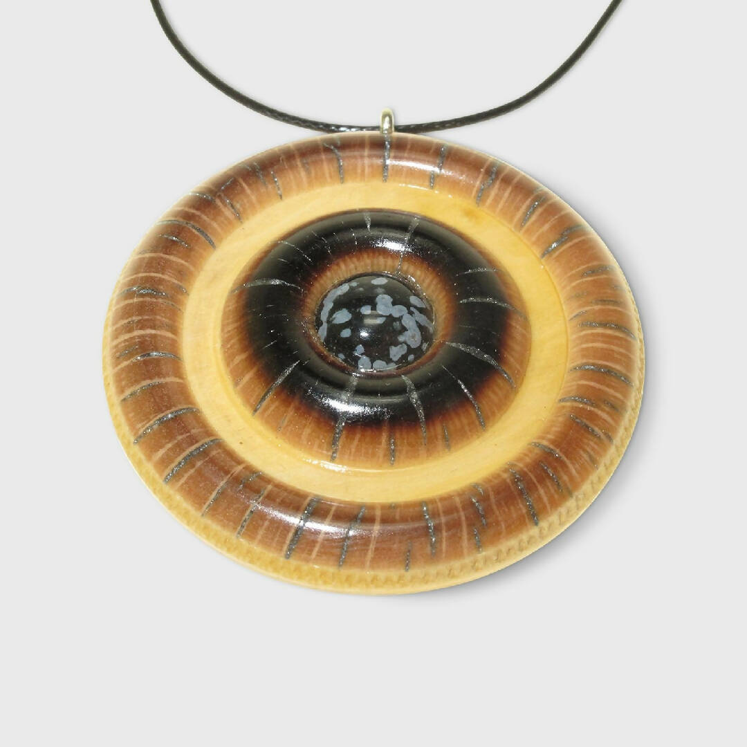 Pendentif noisetier et obsidienne Snow flakes | EMPREINTES Paris