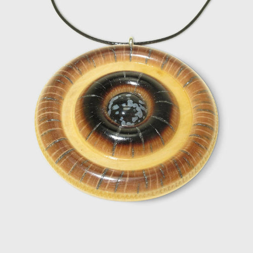 Pendentif noisetier et obsidienne Snow flakes | EMPREINTES Paris - EMPREINTES Paris