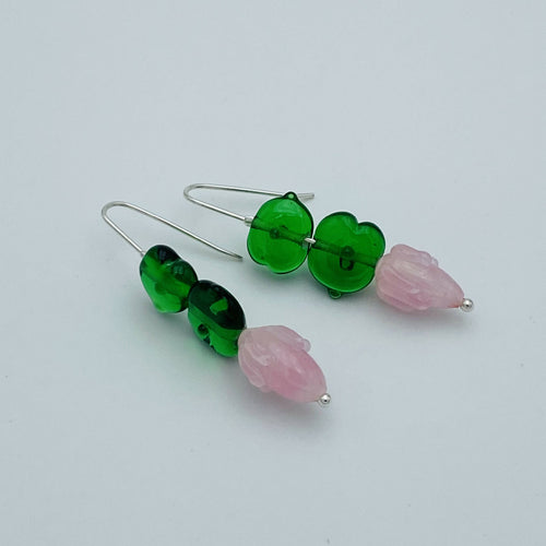 Boucles d'oreilles Printemps rose et vert foncé | EMPREINTES Paris - EMPREINTES Paris