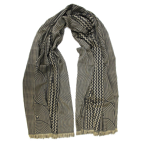 Écharpe maxi Laine Soie Noir Camel CINÉTIQUE | EMPREINTES Paris - EMPREINTES Paris