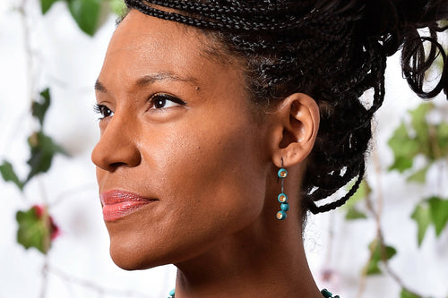 Boucles d'oreilles longues Sénécio turquoise | EMPREINTES Paris - EMPREINTES Paris