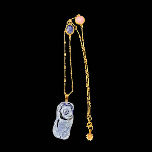 Pendentif sautoir long coquelicot bleu | EMPREINTES Paris - EMPREINTES Paris