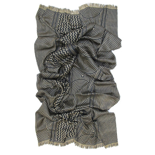 Écharpe maxi Laine Soie Noir Camel CINÉTIQUE | EMPREINTES Paris - EMPREINTES Paris