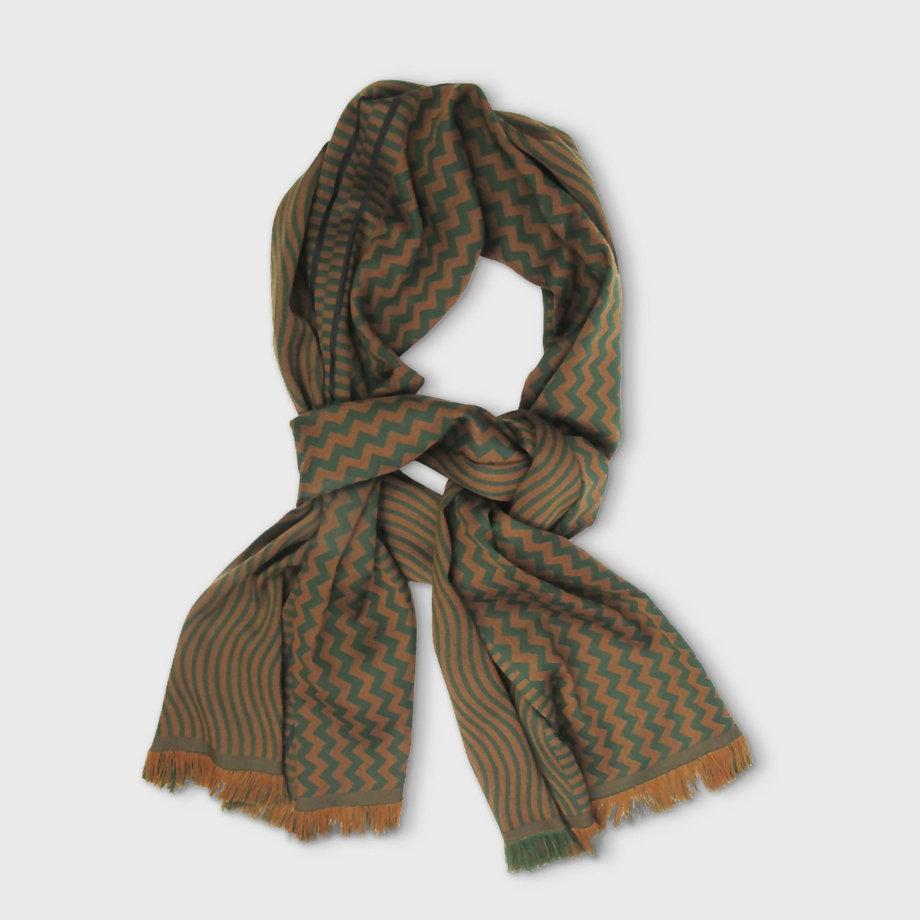Écharpe midi laine soie sismique zigzig daim vert | EMPREINTES Paris