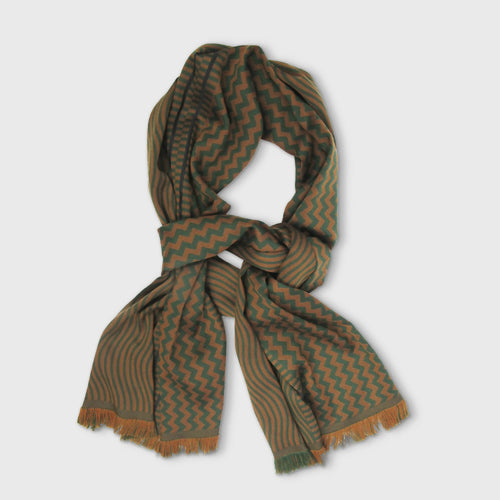 Écharpe midi laine soie sismique zigzig daim vert | EMPREINTES Paris - EMPREINTES Paris