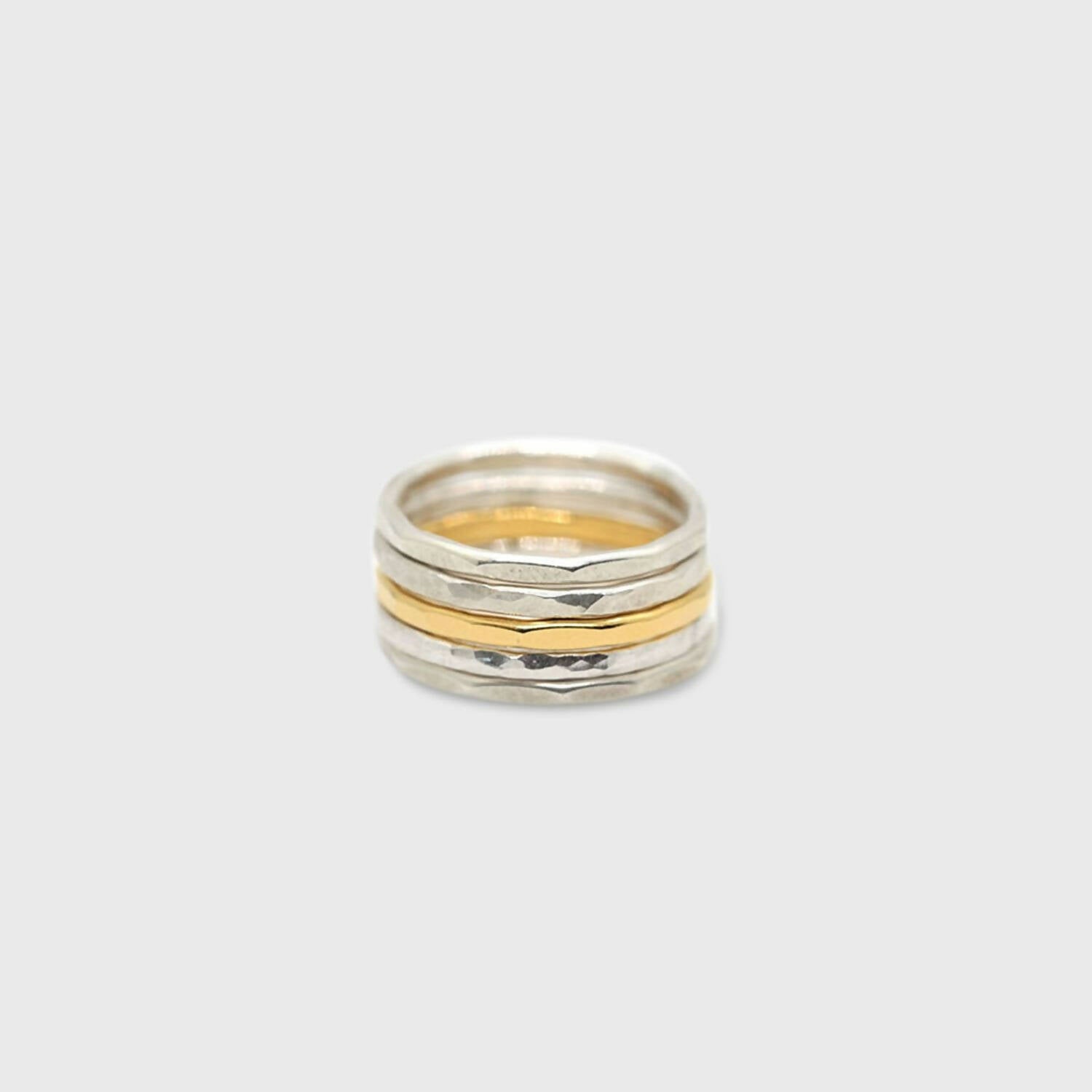 Assemblage de 5 anneaux Reflets en argent et vermeil et or jaune | EMPREINTES Paris | EMPREINTES Paris