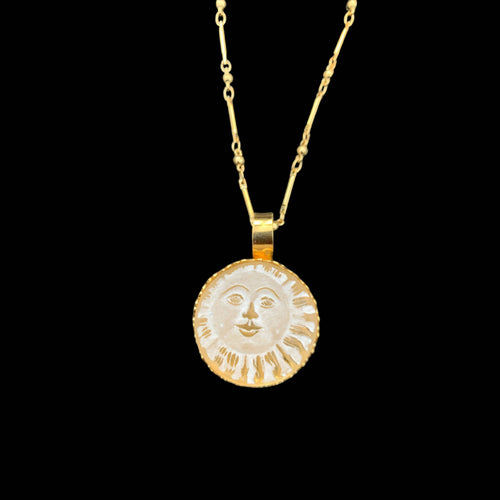 soleil, astre, lumiere, printemps, bijou symbolique, ethnique, romantique, chic bohème, amoureux, collier pour femme, art déco, art nouveau, idées cadeaux pour elle, saint Valentin, piece unique, sautoir, pierre semi-precieuse, pate de verre, cristal | EMPREINTES Paris - EMPREINTES Paris