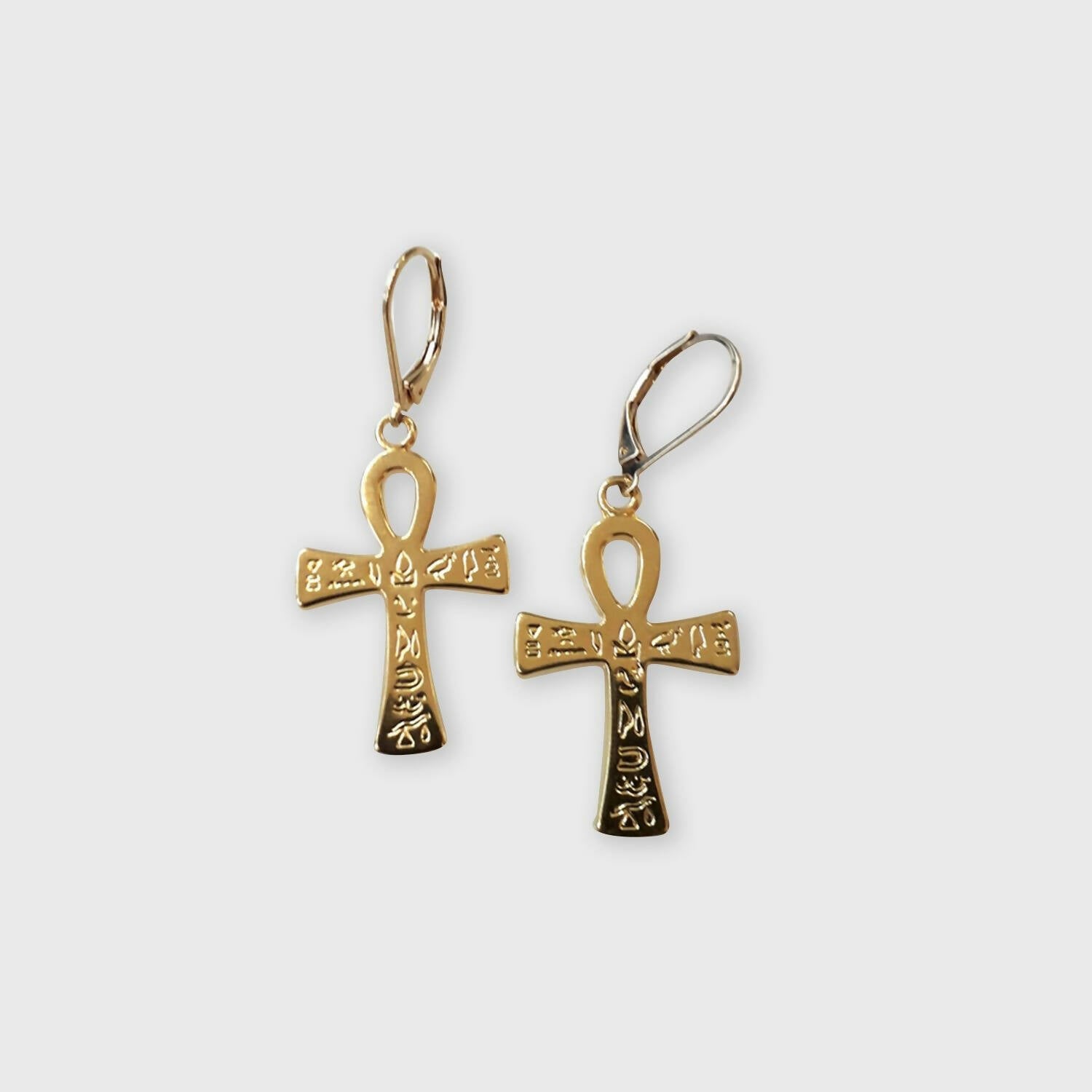 Boucles d’oreilles La croix de vie hiéroglyphes plaqué or | EMPREINTES Paris | EMPREINTES Paris