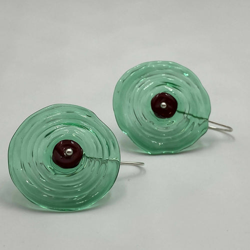 Boucles d'oreilles coquelicot, disque vert émeraude et rouge sombre | EMPREINTES Paris - EMPREINTES Paris