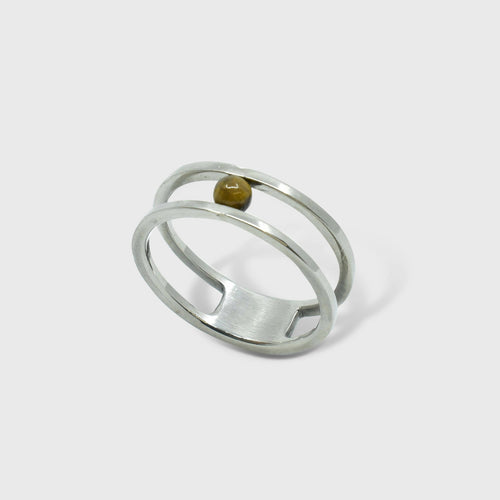 Bague titane orné d'une perle Œil de Tigre | EMPREINTES Paris - EMPREINTES Paris