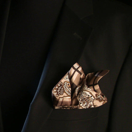 Pochette soie homme, cachemire - carreaux beige | EMPREINTES Paris - EMPREINTES Paris