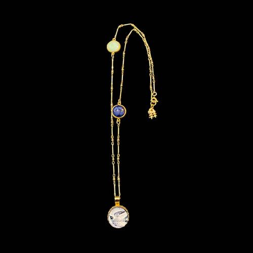 hirondelle, oiseau, printemps, bijou symbolique, ethnique, romantique, chic bohème, amoureux, collier pour femme, art déco, art nouveau, idées cadeaux pour elle, saint Valentin, piece unique, sautoir, pierre semi-precieuse, pate de verre, cristal | EMPREINTES Paris - EMPREINTES Paris