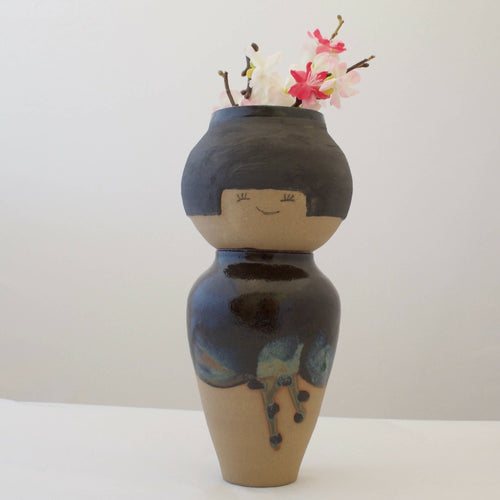 Vase Kokeshi Chocolat et Petits Pois en grès | EMPREINTES Paris - EMPREINTES Paris