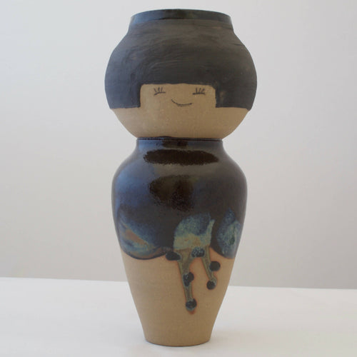 Vase Kokeshi Chocolat et Petits Pois en grès | EMPREINTES Paris - EMPREINTES Paris
