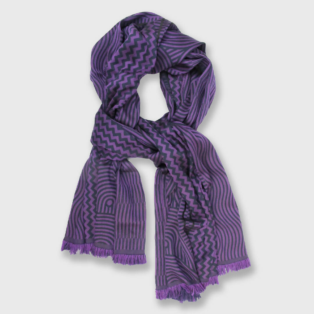 Écharpe maxi Laine Soie Marine Aubergine CINÉTIQUE | EMPREINTES Paris