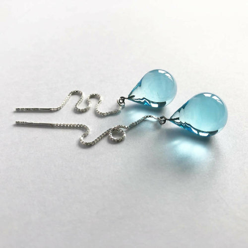 Boucles d'oreilles perles de pluie bleu aigue marine | EMPREINTES Paris - EMPREINTES Paris