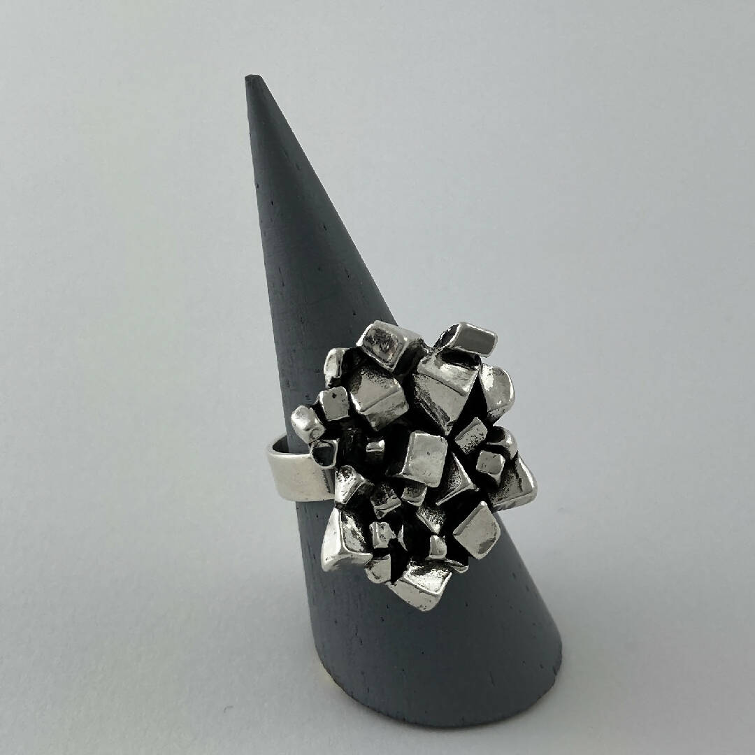 Bague réglable en étain argentée 14 | EMPREINTES Paris