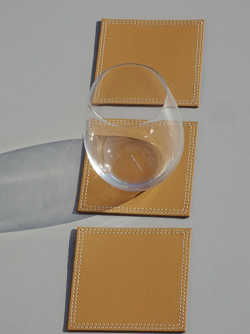 Lot de 6 sous verres en cuir Camel | EMPREINTES Paris - EMPREINTES Paris