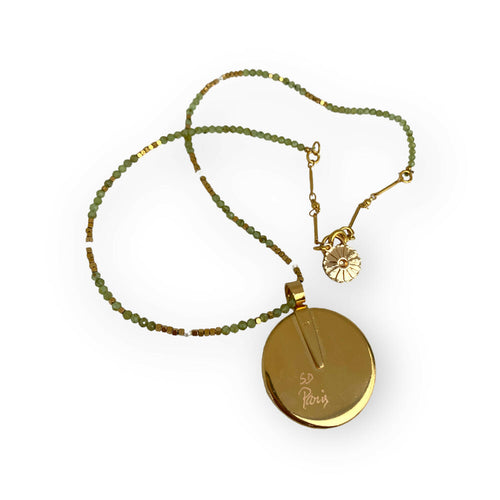 fleur, marguerite, printemps, pastel, blanc, majestueux, bijou symbolique, ethnique, romantique, chic bohème, amoureux, collier pour femme, art déco, art nouveau, idées cadeaux pour elle, saint Valentin, piece unique, tour de cou, pierre semi-precieuse, pate de verre, cristal | EMPREINTES Paris - EMPREINTES Paris