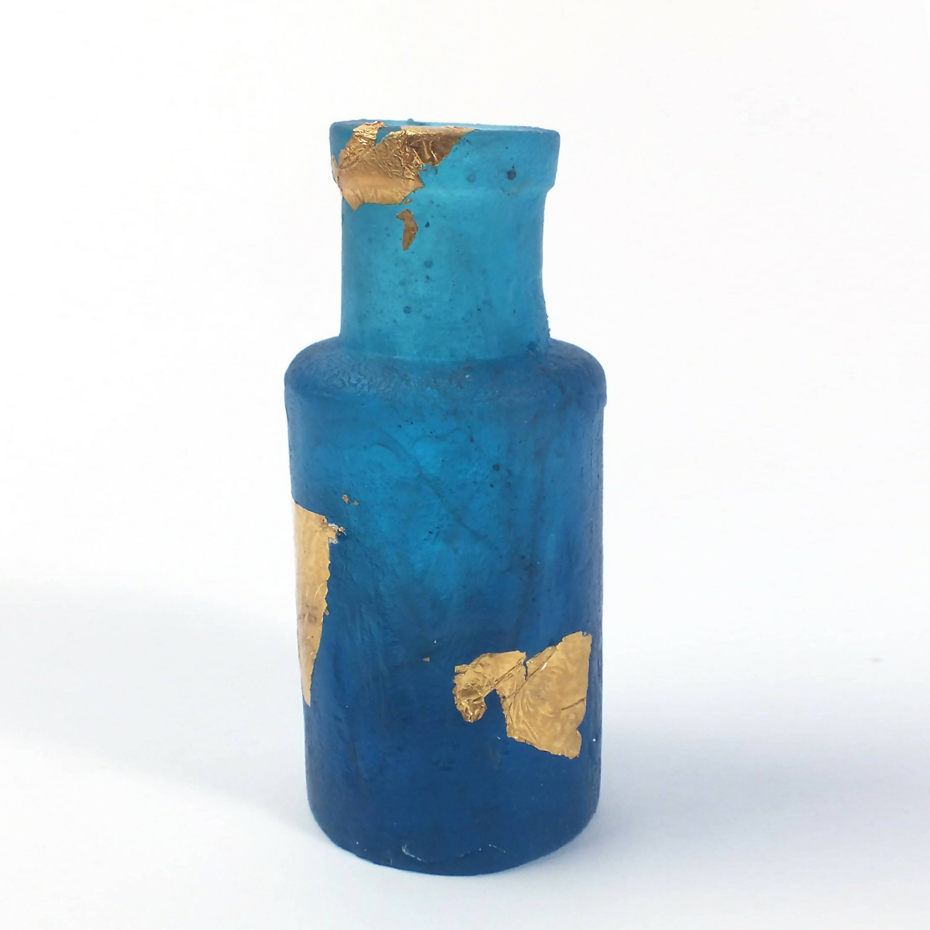 Petit Flacon bleu à décor abstrait couleur or | EMPREINTES Paris