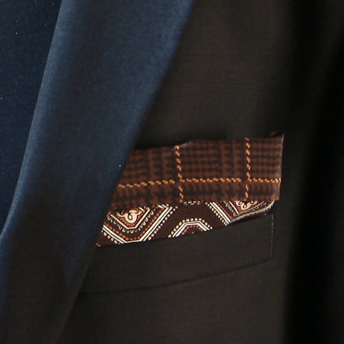 Pochette soie homme- graphique brun | EMPREINTES Paris - EMPREINTES Paris