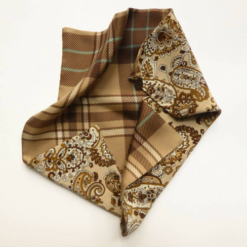 Pochette soie homme, cachemire - carreaux beige | EMPREINTES Paris - EMPREINTES Paris