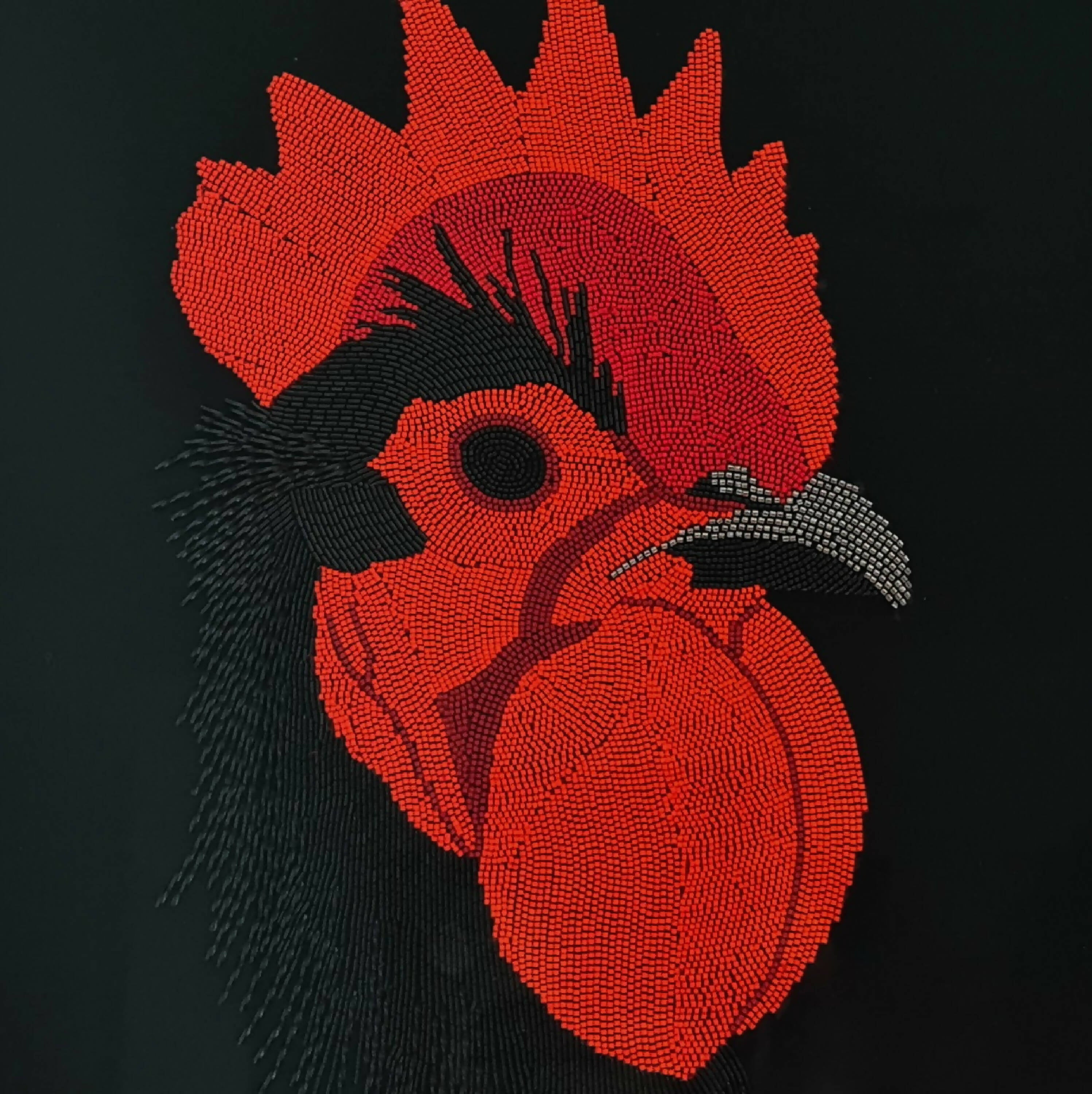 Tableau Un coq en perles | EMPREINTES Paris