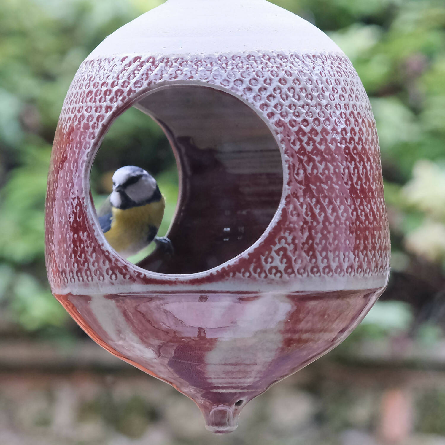 Mangeoire à oiseaux avec tube en polycarbonate transparent rouge