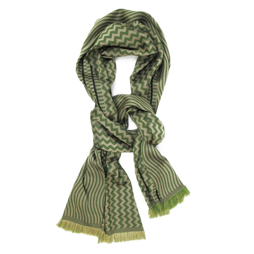 Écharpe midi laine soie sismique zigzig vert camel | EMPREINTES Paris - EMPREINTES Paris