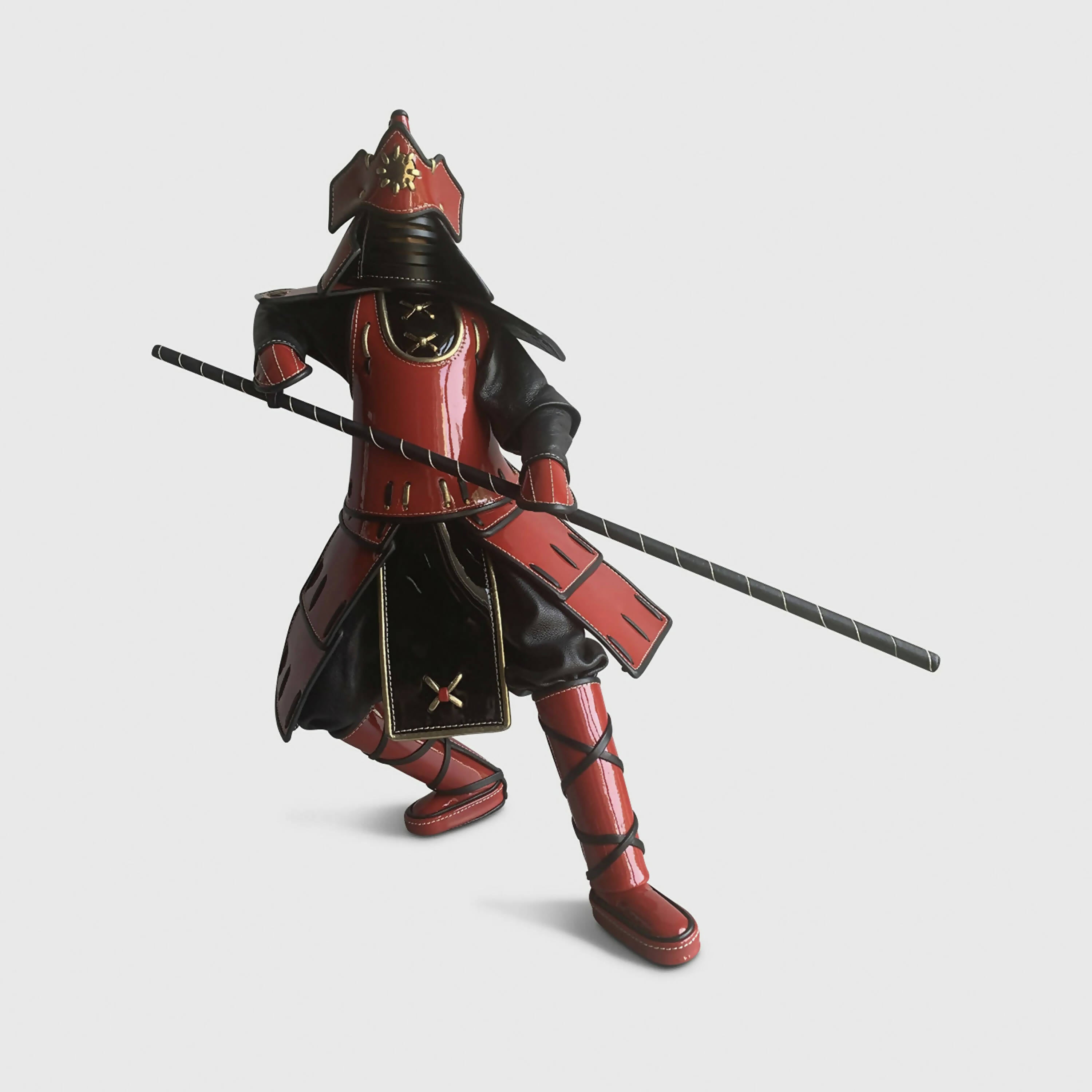 sculpture_samourai_lancier_rouge_et_noir_sculpture_cuir_annie_delemarle | EMPREINTES Paris