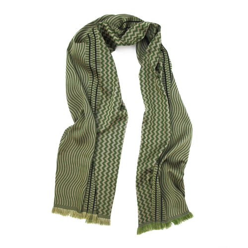 Écharpe midi laine soie sismique zigzig vert camel | EMPREINTES Paris - EMPREINTES Paris