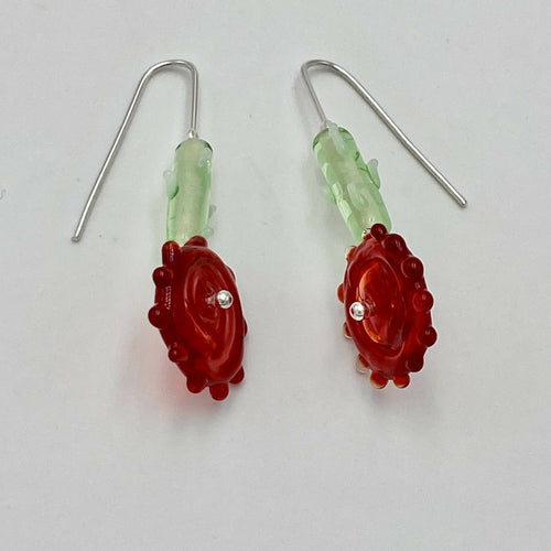 Boucles d'oreilles Tournesols rouge et tiges vertes | EMPREINTES Paris - EMPREINTES Paris